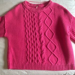 Free People Pink Crew Neck Cable Knit Sweater